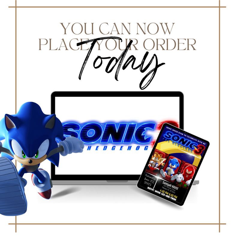 Sonic 3 Invite Template | Sonic the Hedgehog Invitation | Kids Digital invitation | Hedgehog Party Invite | Editable in Canva |Birthday Template Printable