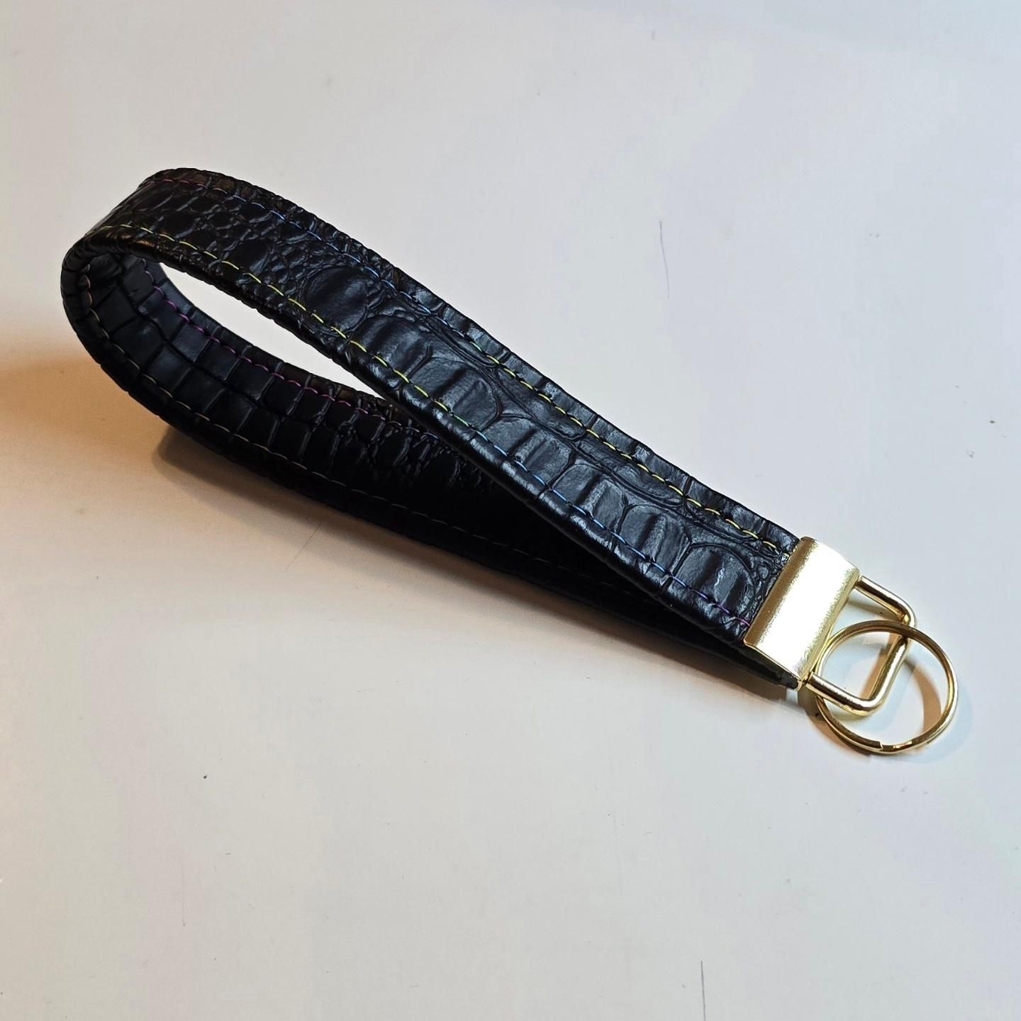 Key Fob Keychain Black Crocodile