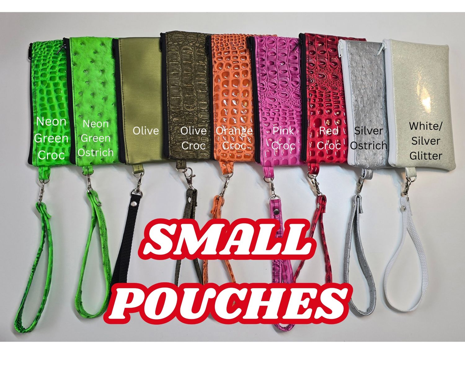 Zippered Pouch Small - Neon Green or Silver Ostrich