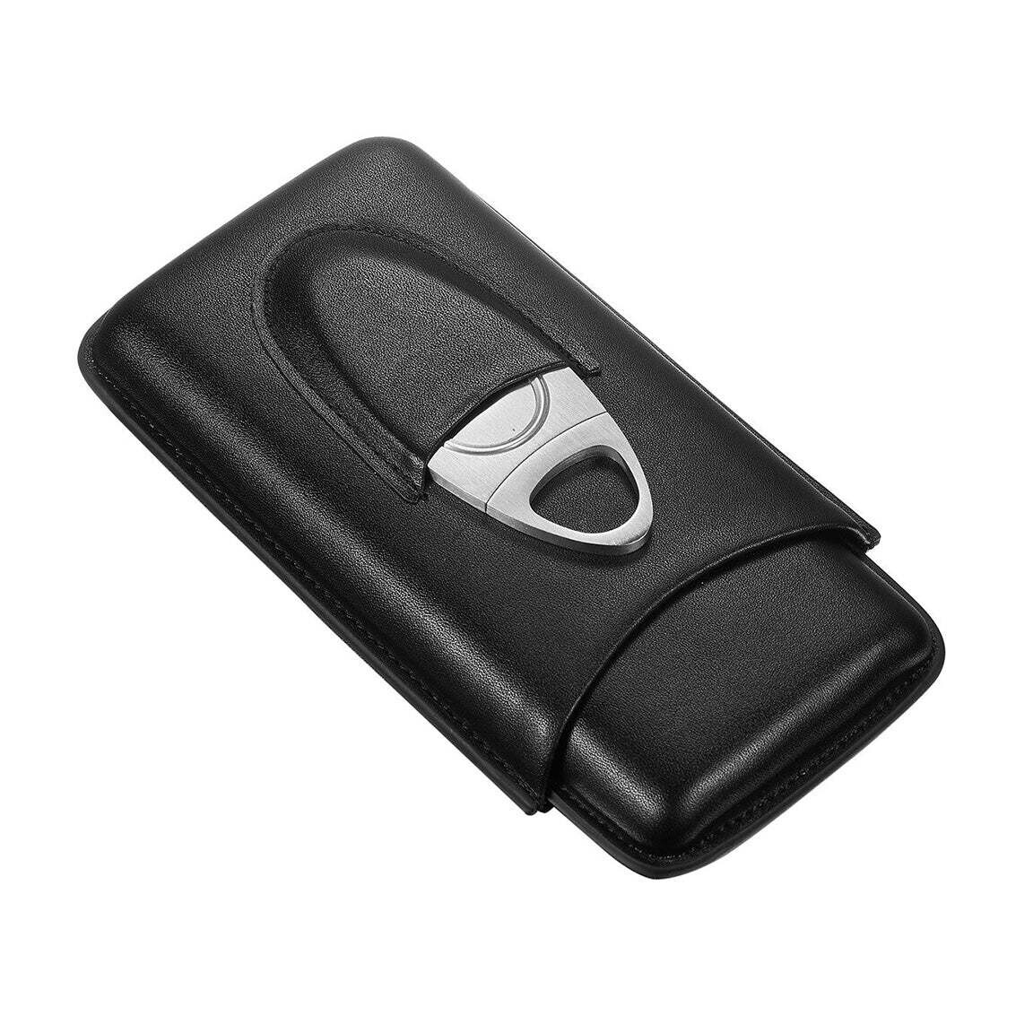 Visol Preston Black Leather Cigar Case With Cigar Cutter