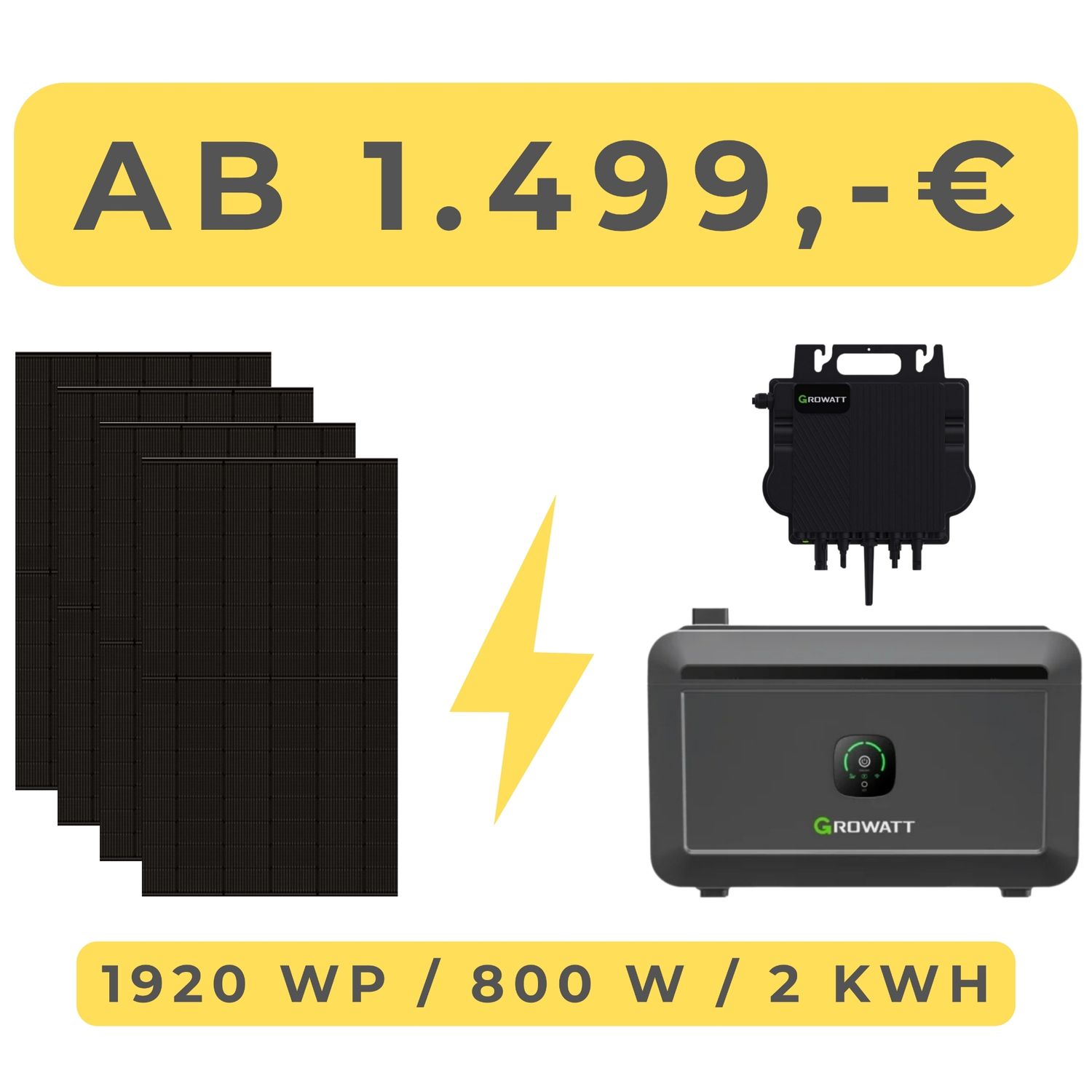 Balkonkraftwerk 1920 Wp / 800 W mit 2 kWh Speicher