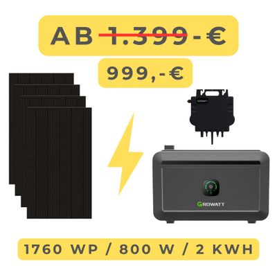 Balkonkraftwerk 1760 Wp / 800 W mit 2 kWh Speicher