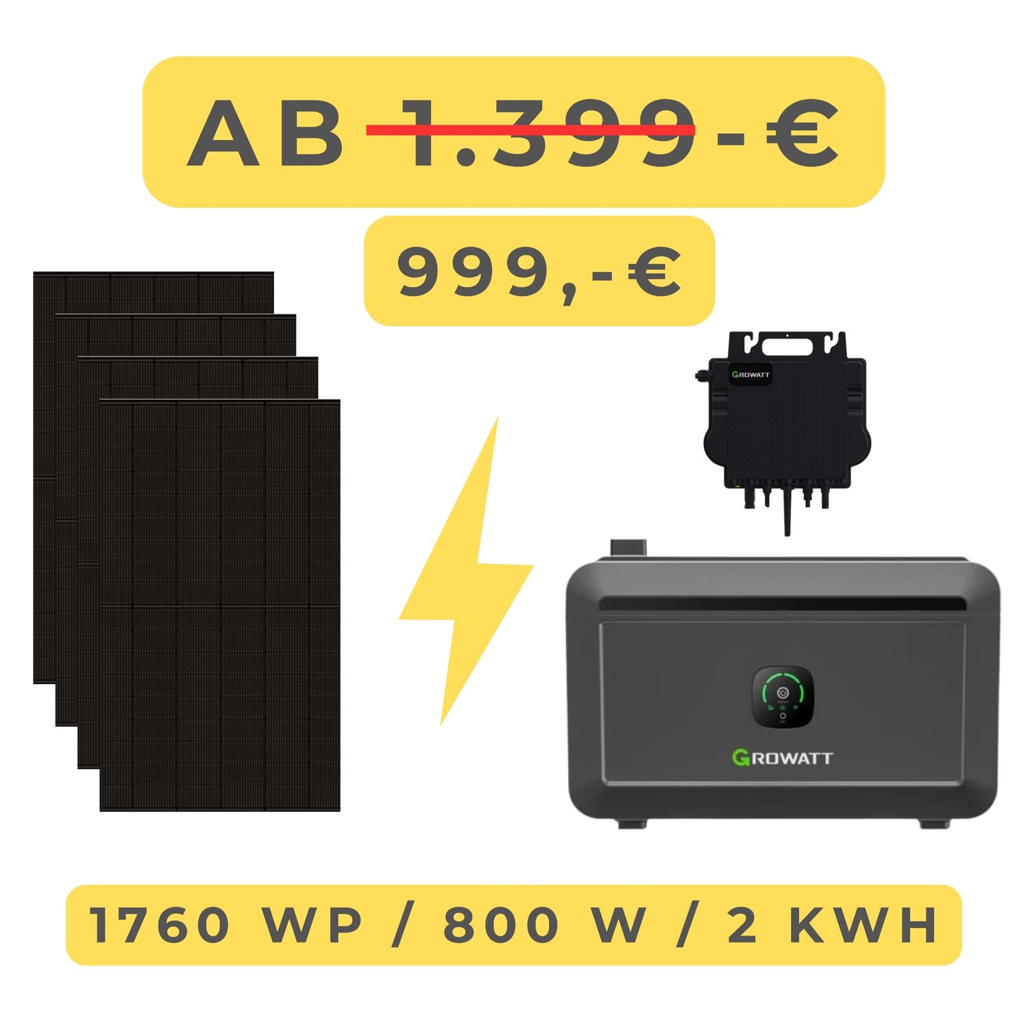 Balkonkraftwerk 1760 Wp / 800 W mit 2 kWh Speicher