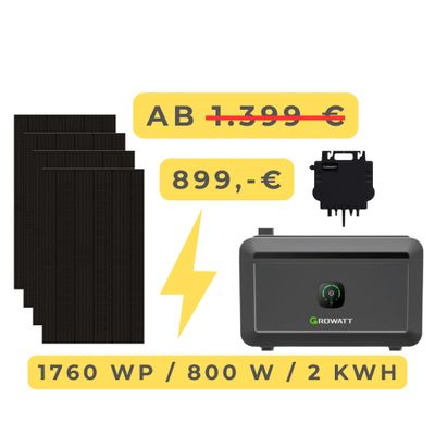 Balkonkraftwerk 1760 Wp / 800 W mit 2 kWh Speicher