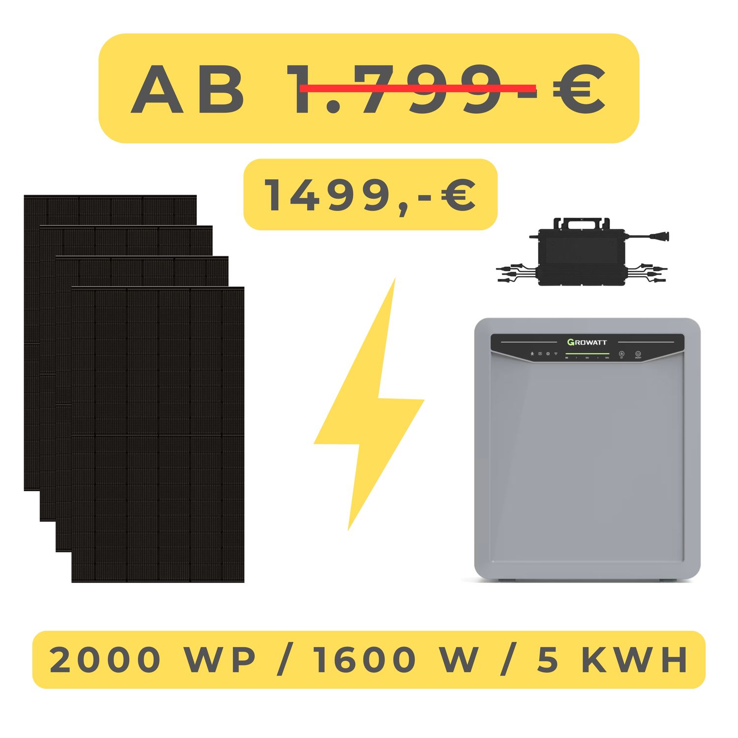 Balkonkraftwerk 2000Wp / 1600W mit 5 kWh Speicher