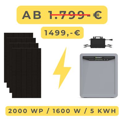 Balkonkraftwerk 2000Wp / 1600W mit 5 kWh Speicher