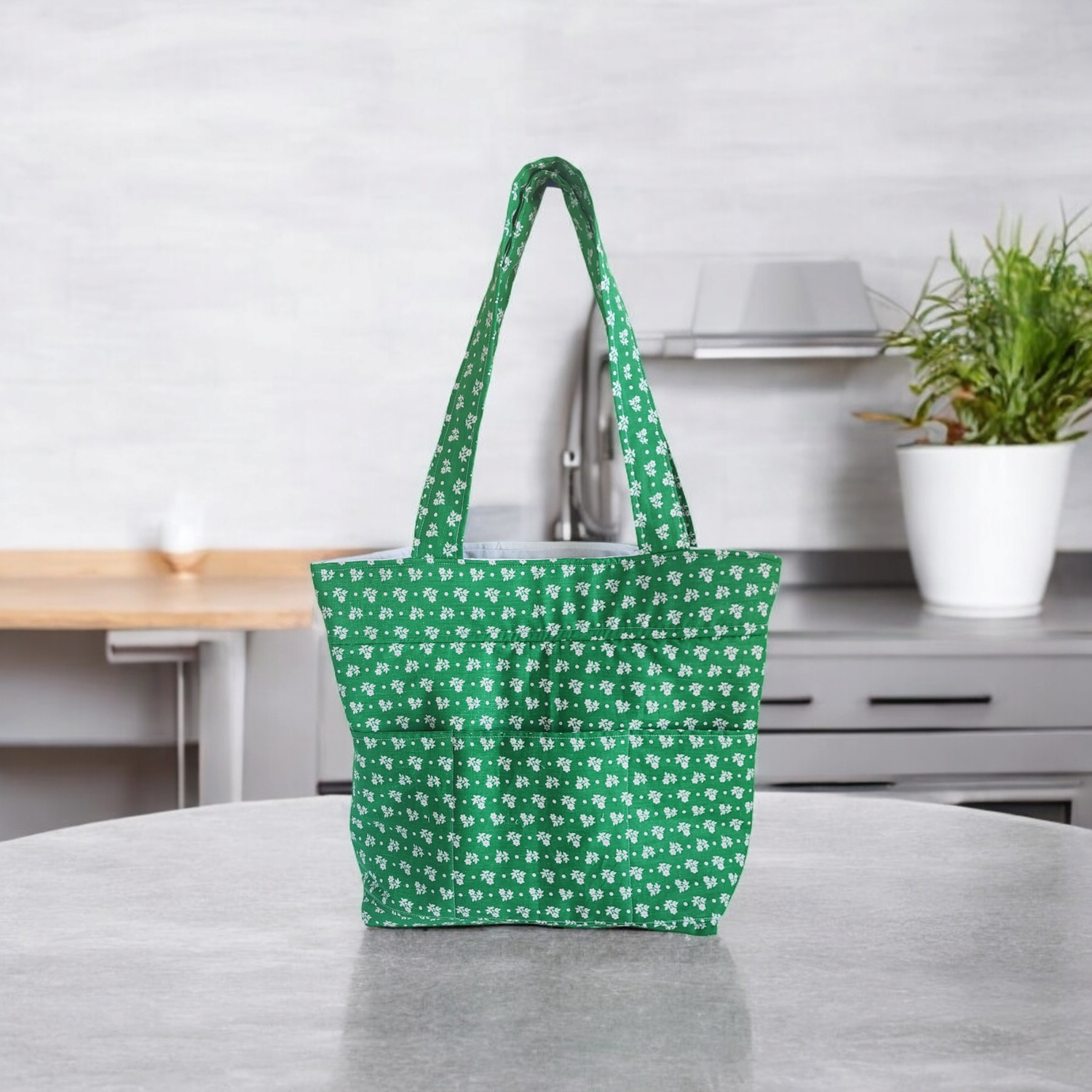 Green floral totebag 