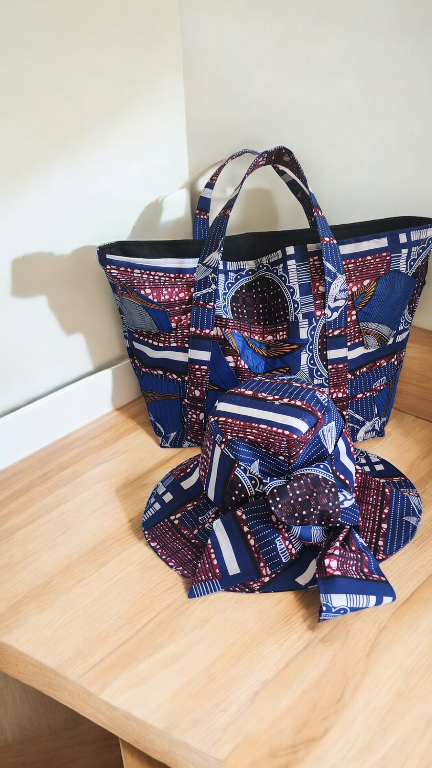 Yeirdesign beautiful blue and white totebag with hat set 