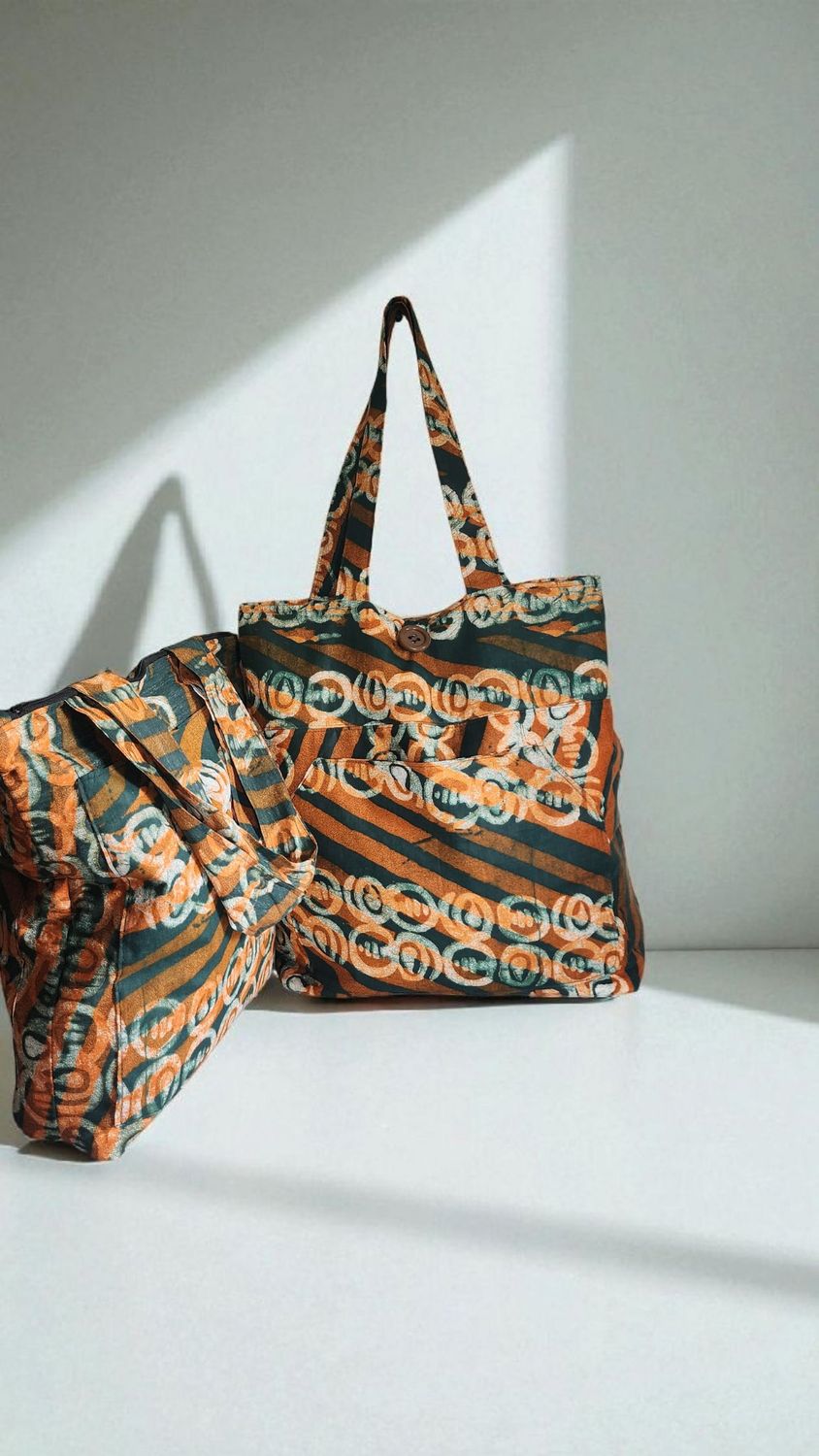 Brown African ankara fabric totebag set 