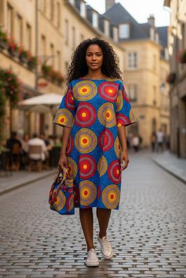 Yeirdesign African ankara fabric dress and bag set