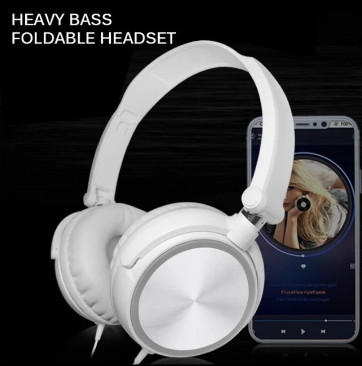 Wired Headphones 3.5mm Bass Stereo Foldable With Microphone Adjustable Headphones For Pc/Laptop/Mobile