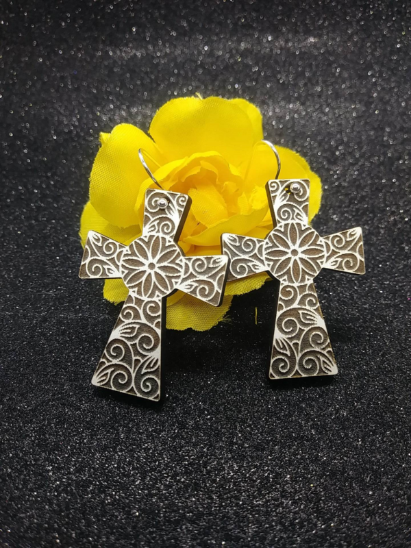 Laser Engraved Cross Earrings