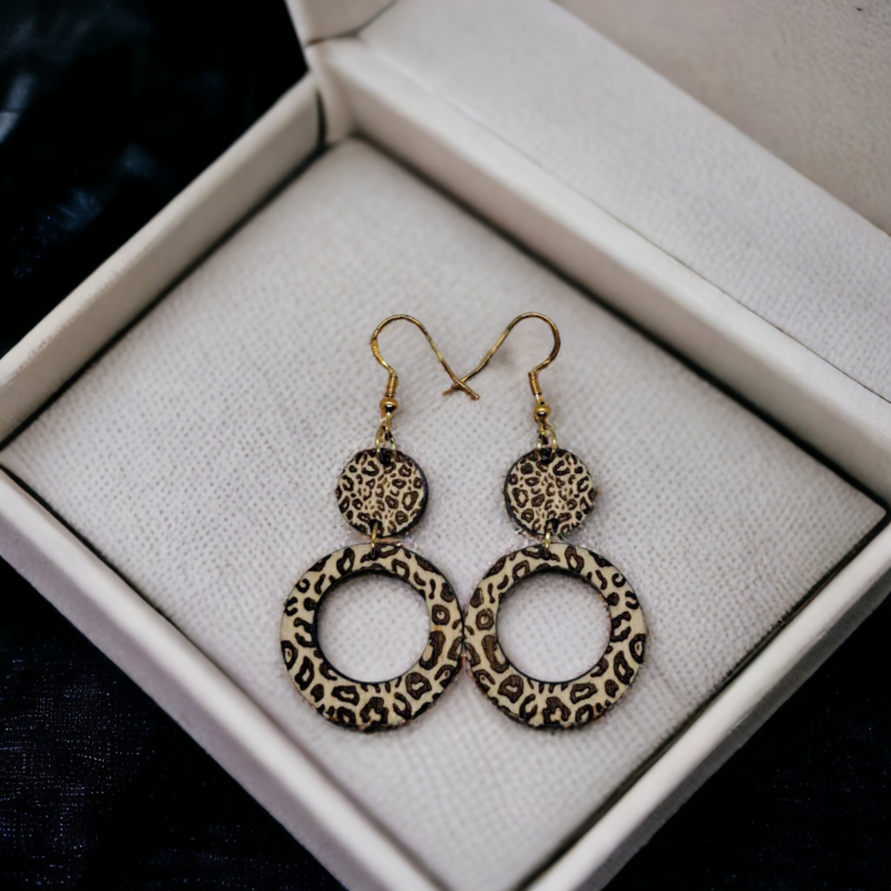 Double Circle Leopard Earrings