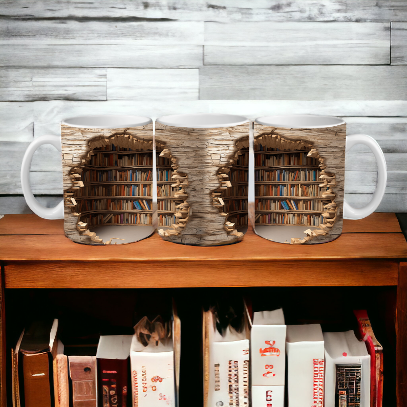 3D Sublimated Bookcase Mug