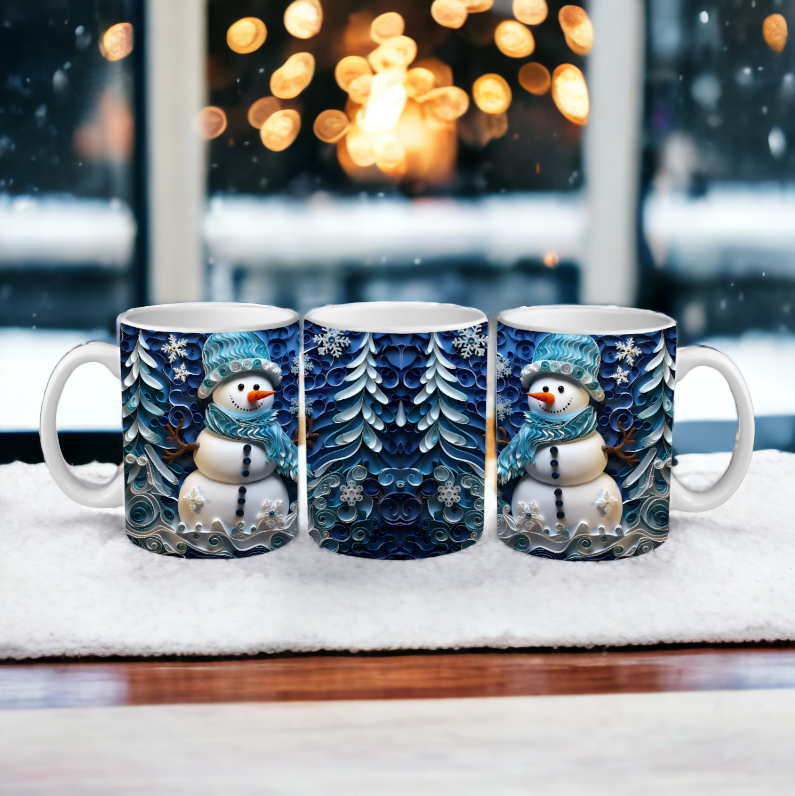 3D Rolled Paper Sublimation Snowman Mug