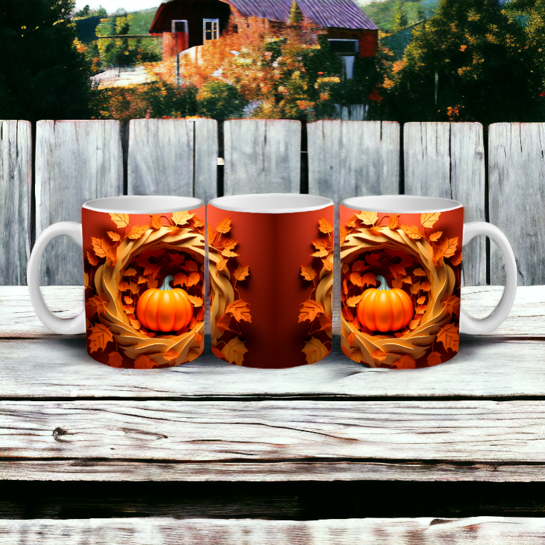 3D Autumn Leaves Pumpkin Hole in Wall