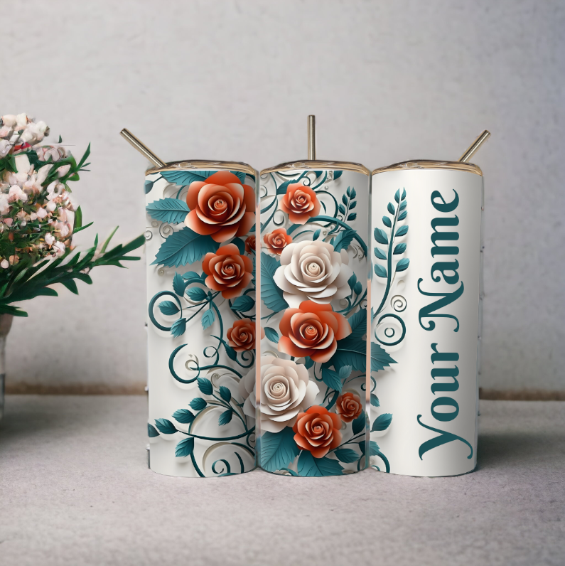 Personalized Teal and Flower Tumbler