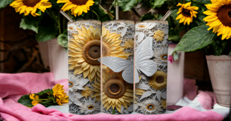 3D Butterfly and Sunflowers Skinny Tumbler