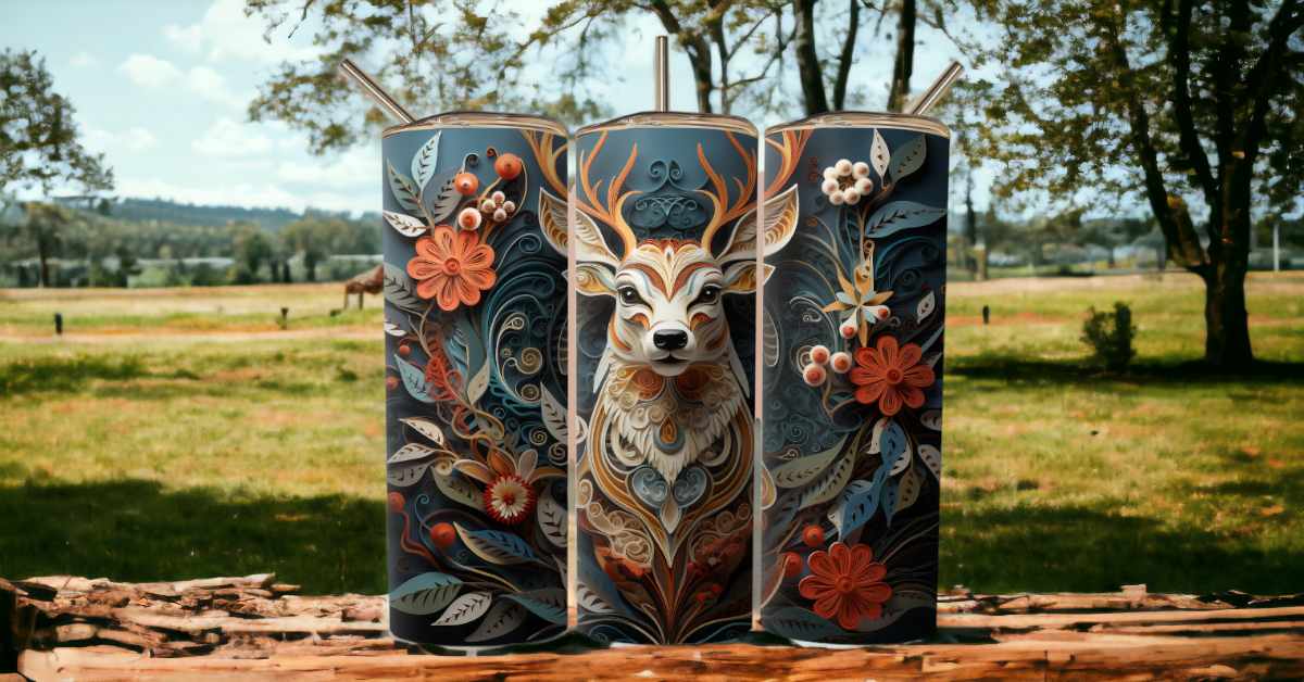3D Deer and Flowers 20oz Skinny Tumbler