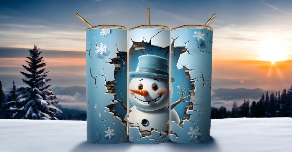 3D Snowman in Cracked Wall