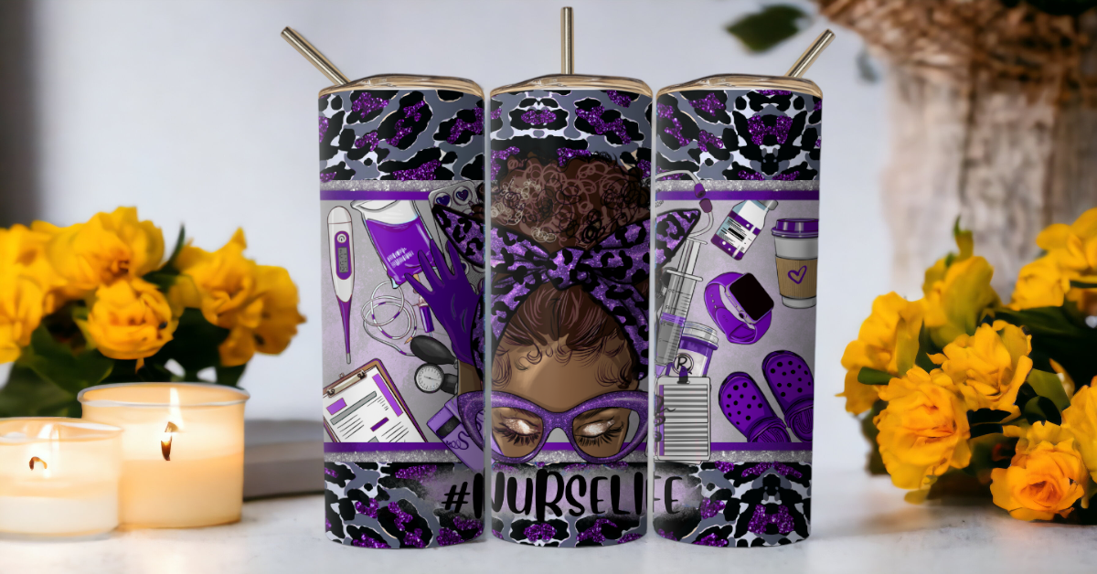 Nurse Life Purple Glitter 20oz Skinny Tumbler