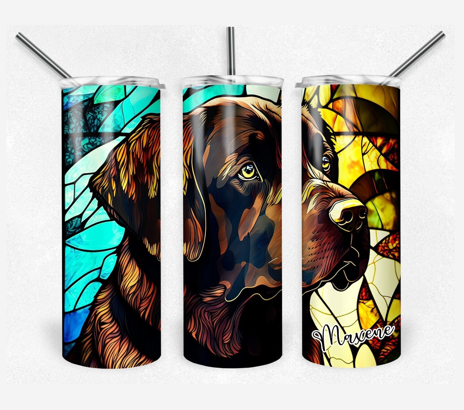  Chocolate Lab Dog Sublimated Stained Glass Art 20 30oz