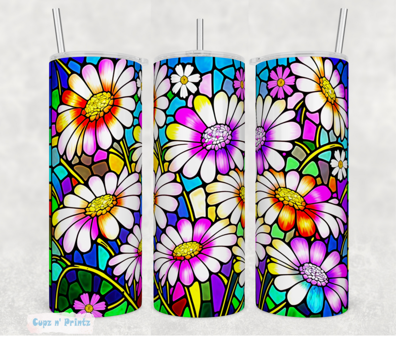 Daisies Stained Glass Art Sublimated 20 30 oz