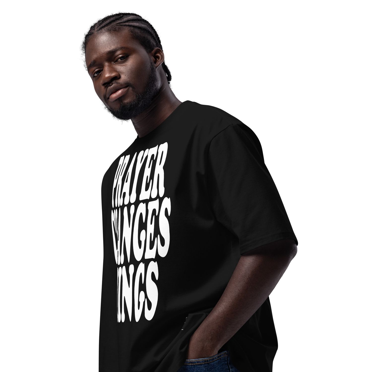 Prayer Changes Things Oversized heavyweight t-shirt Wht on Blk