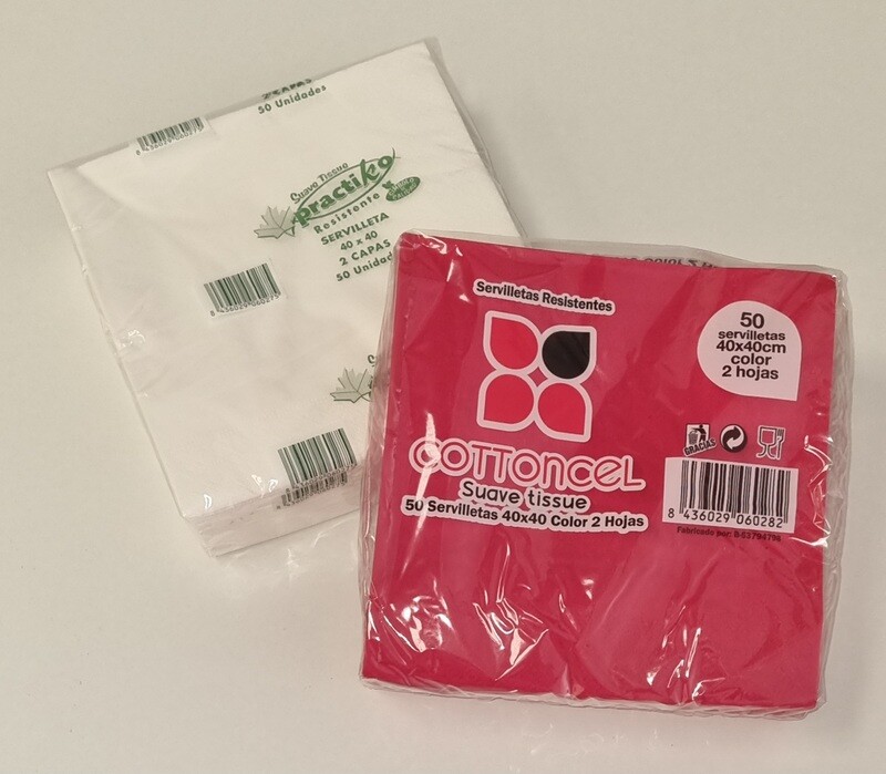 SERVILLETA 40X40 TISSUE 2H 50UD, BLANCA,ROJA,SALMON (CONSULTAR COLORES)