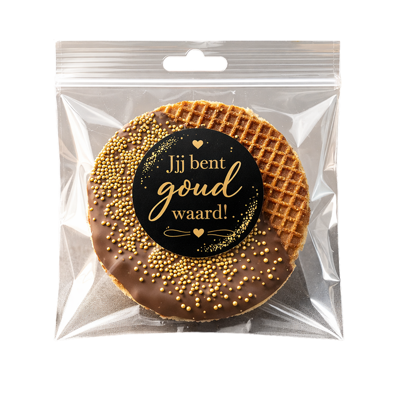 R1] Stroopwafel met chocolade en gouden sprinkels