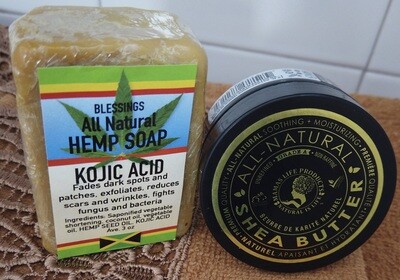 All Natural Hemp Kojic Soap &amp; Natural Raw Shea Butter Combo