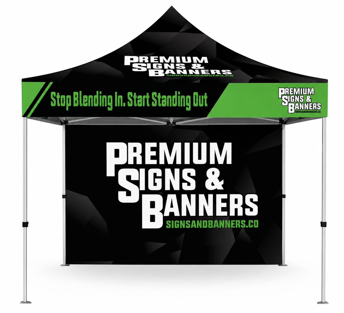 Custom Aluminum 10x10 Pop Up Canopy + Back Wall
