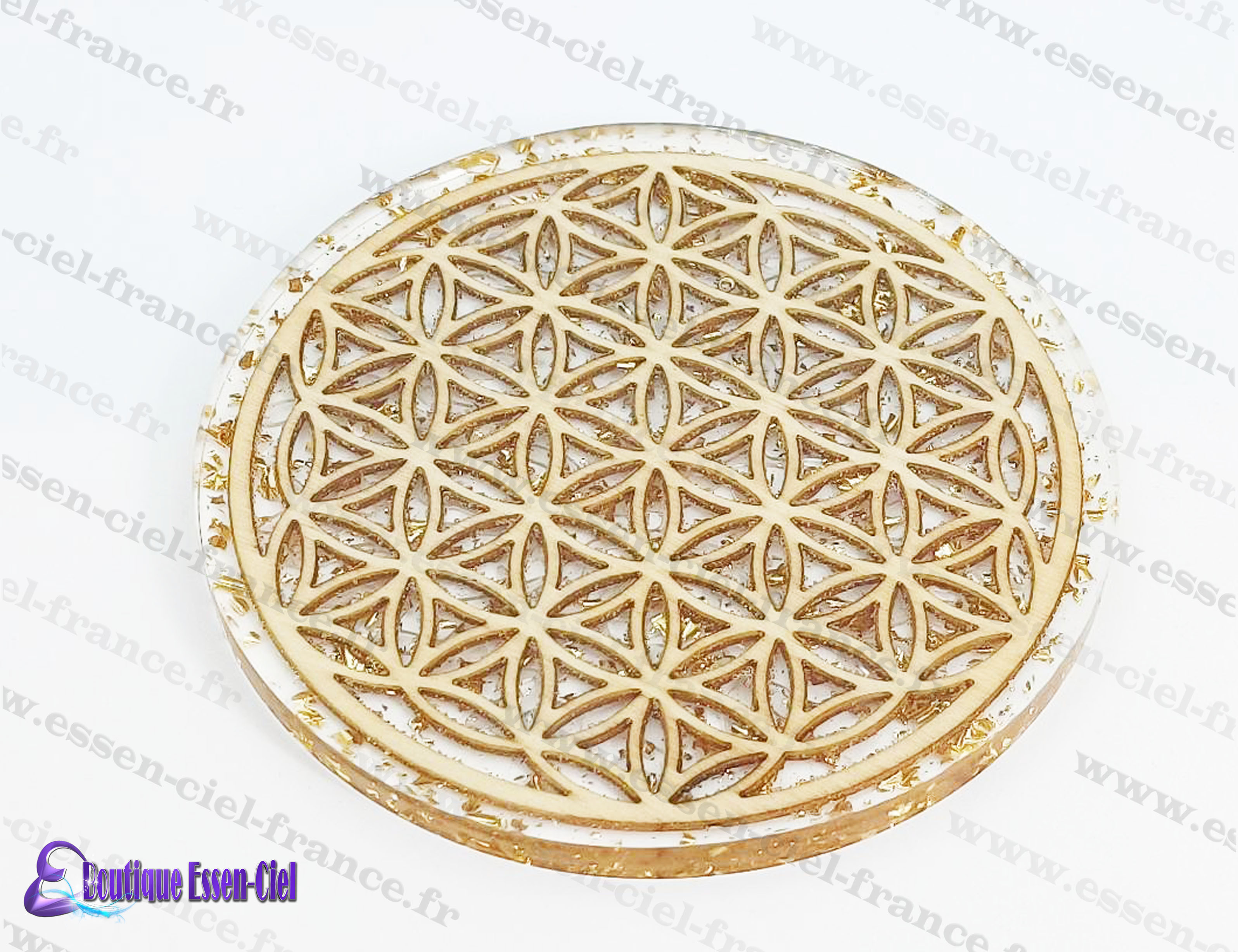 Fleur de vie Artisanale- Résine + or + Bois de Bouleau