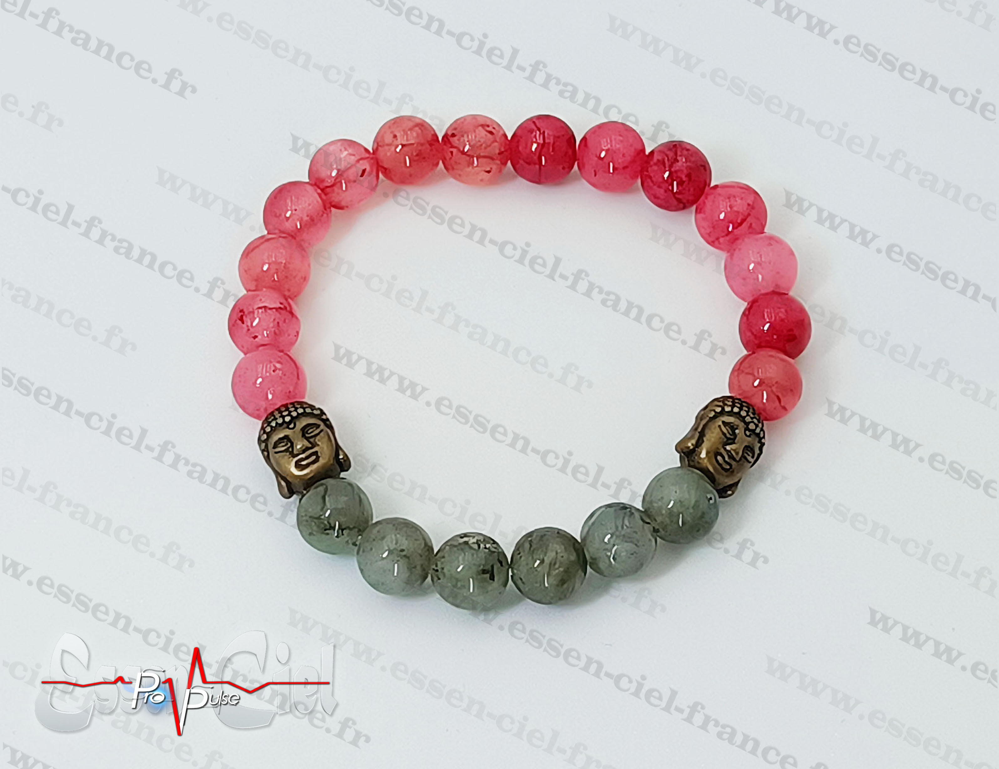 BRACELET QUARTZ CERISE + LABRADORITE-
