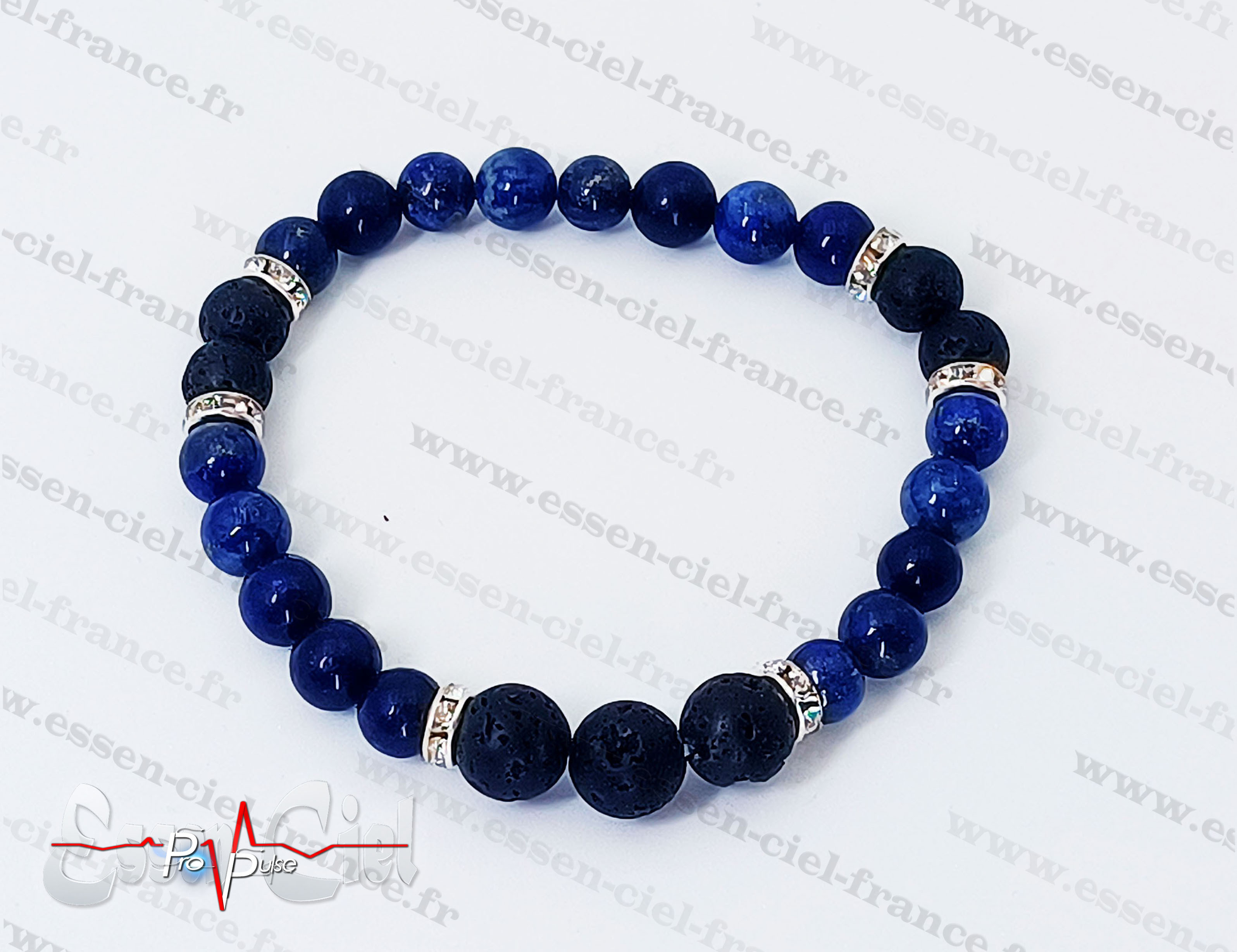 BRACELET LAPIS LAZULI + PIERRE DE LAVE NOIRE