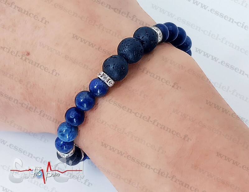 BRACELET LAPIS LAZULI + PIERRE DE LAVE NOIRE "Apaisement, Anxiété"