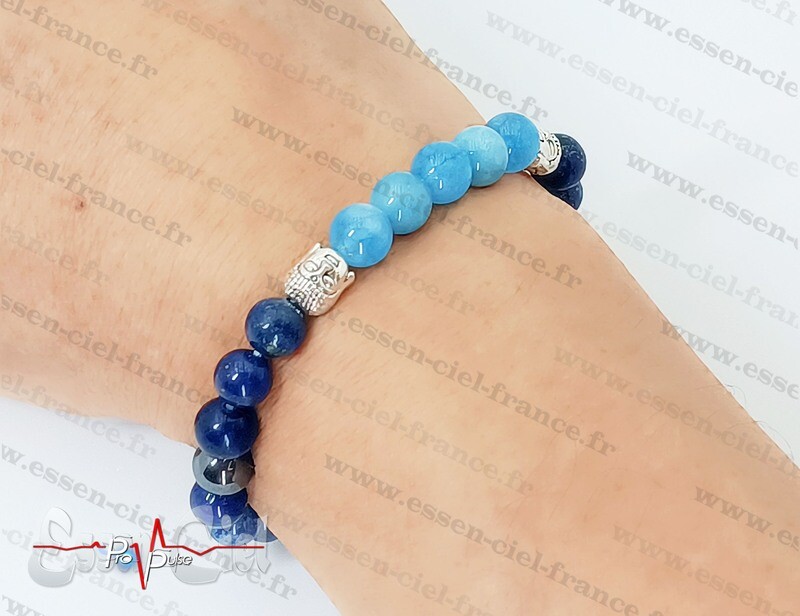 BRACELET LAPIS LAZULI + AIGUE MARINE + MAGNÉTITE "Apaisement, Lucidité"