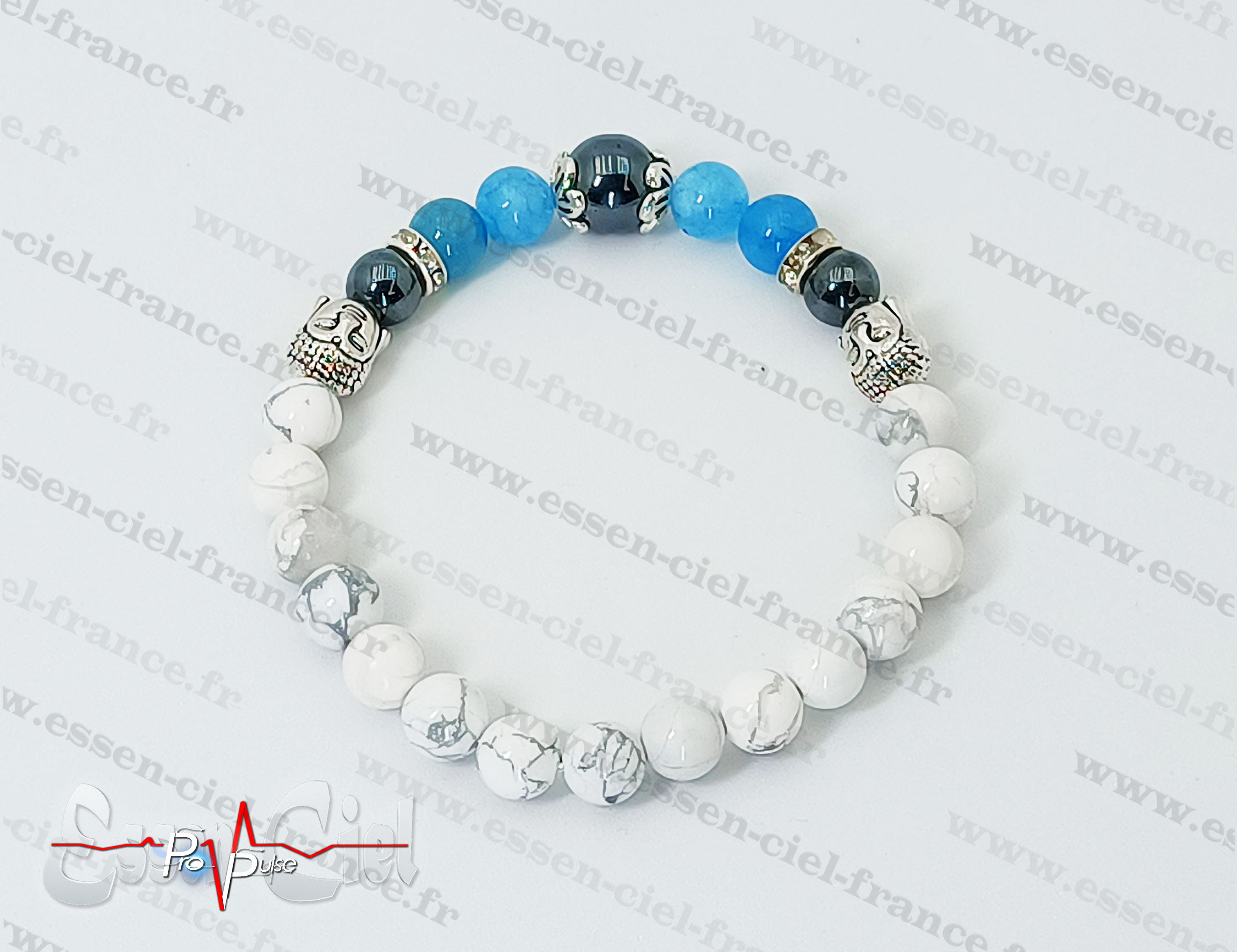 BRACELET HOWLITE + AIGUE MARTINE + MAGNÉTITE