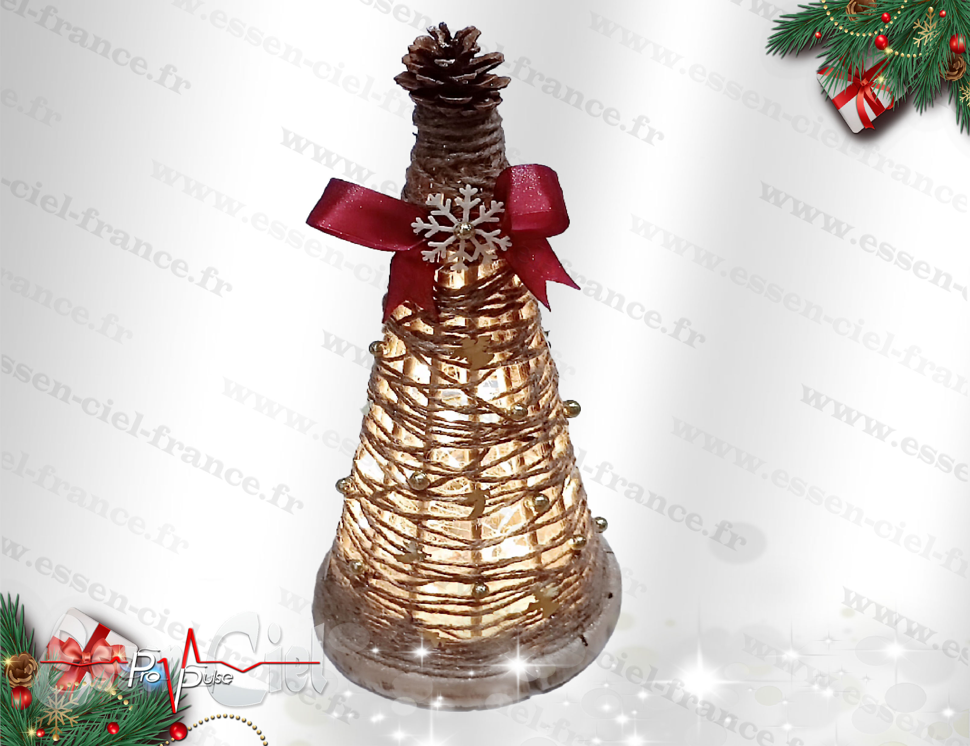 DÉCOR DE TABLE NOËL-SAPIN FICELLE LUMINEUX- 35cm