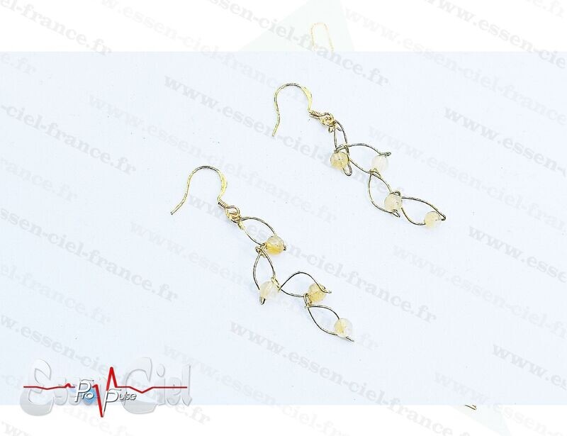 BOUCLES D'OREILLES FEUILLE - Plaqué Or - Citrine