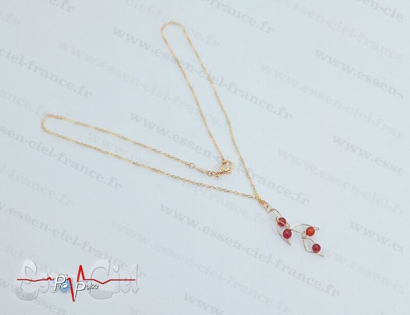 COLLIER FEUILLE - Plaqué Or - Cornaline