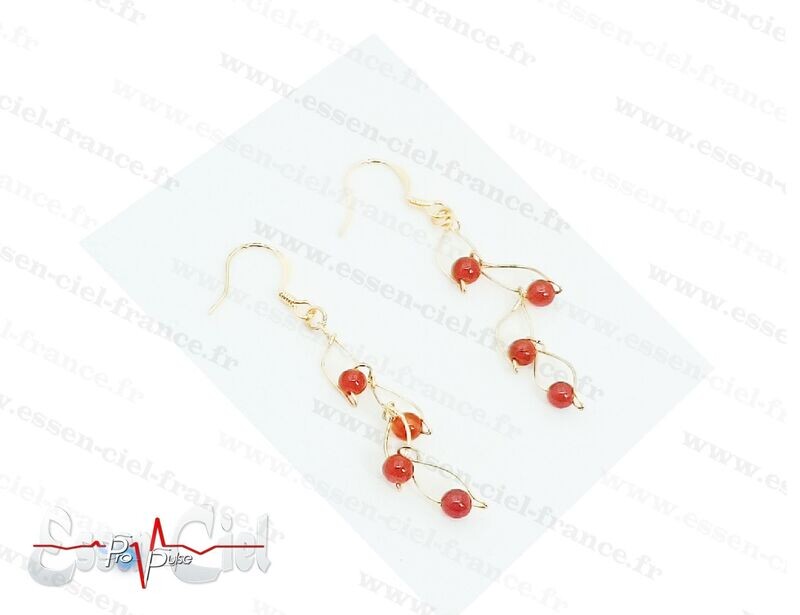 BOUCLES D'OREILLES FEUILLE - Plaqué Or - Cornaline
