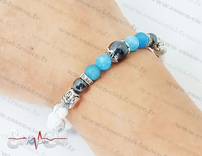 BRACELET HOWLITE + AIGUE MARTINE + MAGNÉTITE