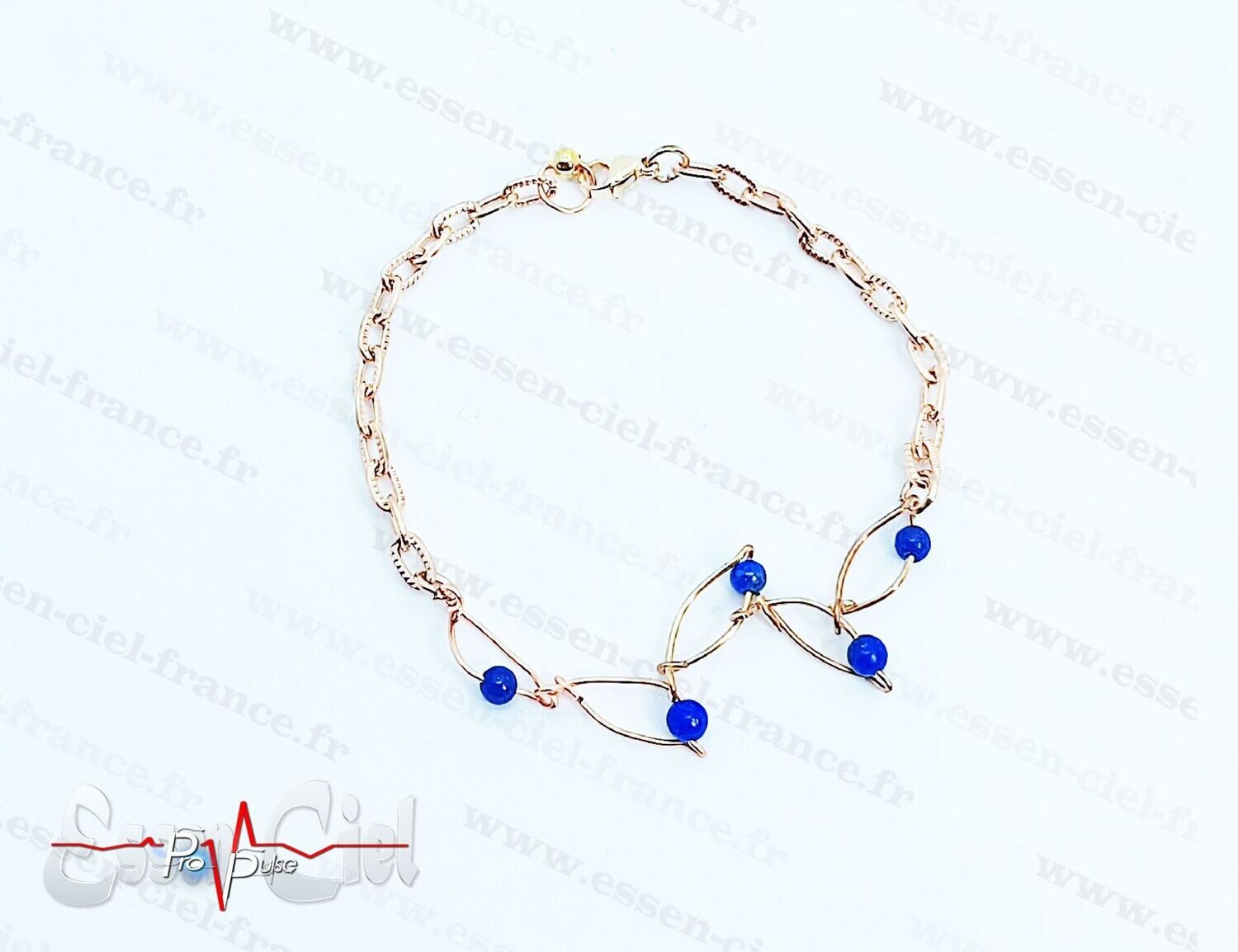 BRACELET FEUILLE - Plaqué Or - Lapis Lazuli