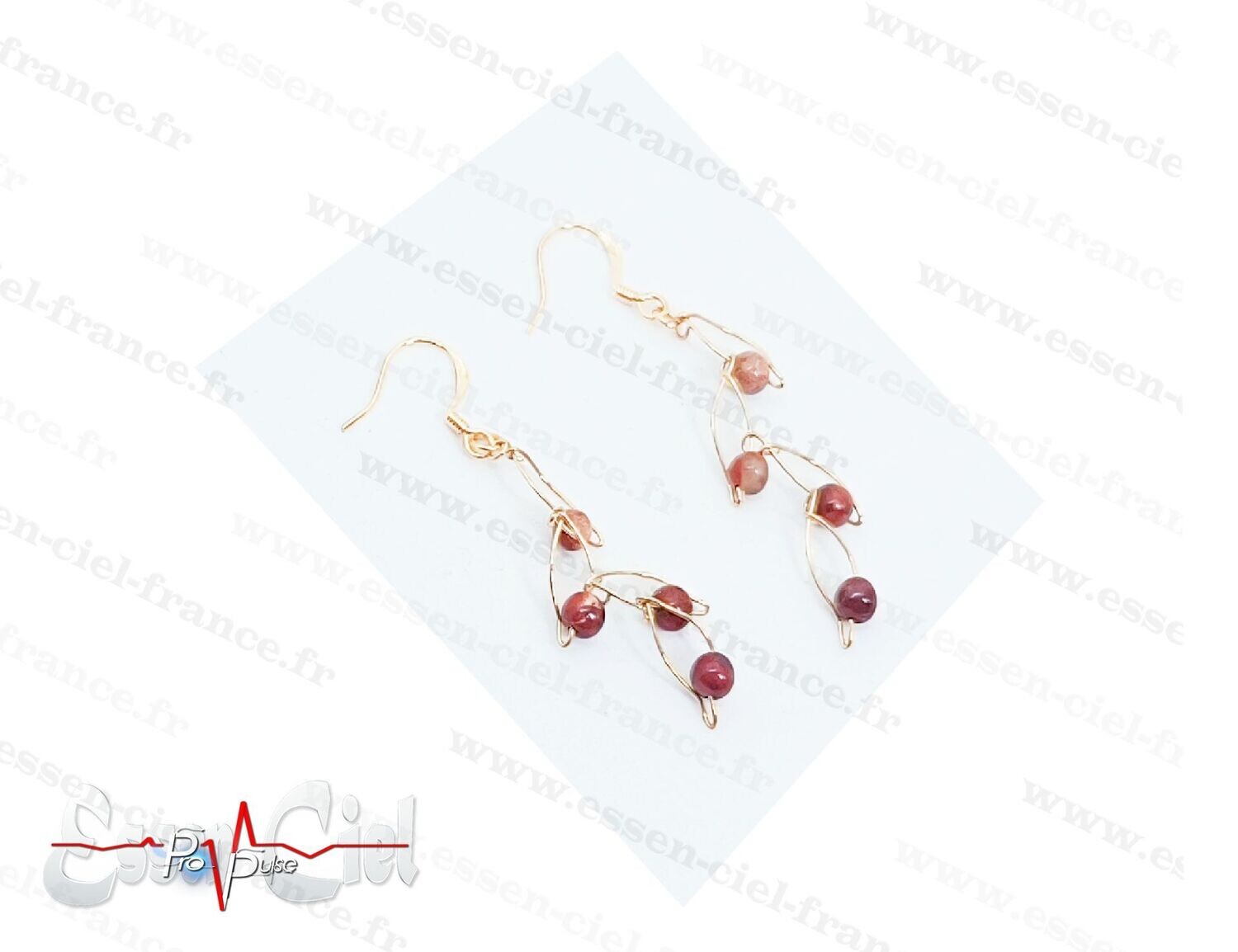 BOUCLES D'OREILLES FEUILLE - Plaqué Or - Jaspe rouge et Yooperlite BOUCLES D'OREILLES FEUILLE - Plaqué Or - Jaspe rouge et Yooperlite