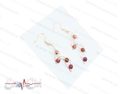 BOUCLES D'OREILLES FEUILLE - Plaqué Or - Jaspe rouge et Yooperlite