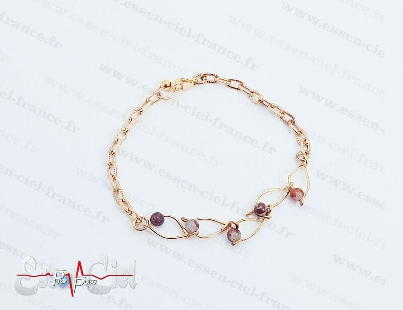 BRACELET FEUILLE - Plaqué Or - Yooperlite et Jaspe