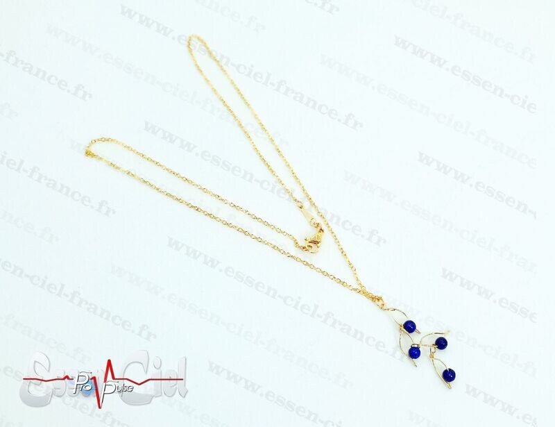 LIQUIDATION FIN DE SERIE - COLLIER FEUILLE - Plaqué Or - Lapis Lazuli