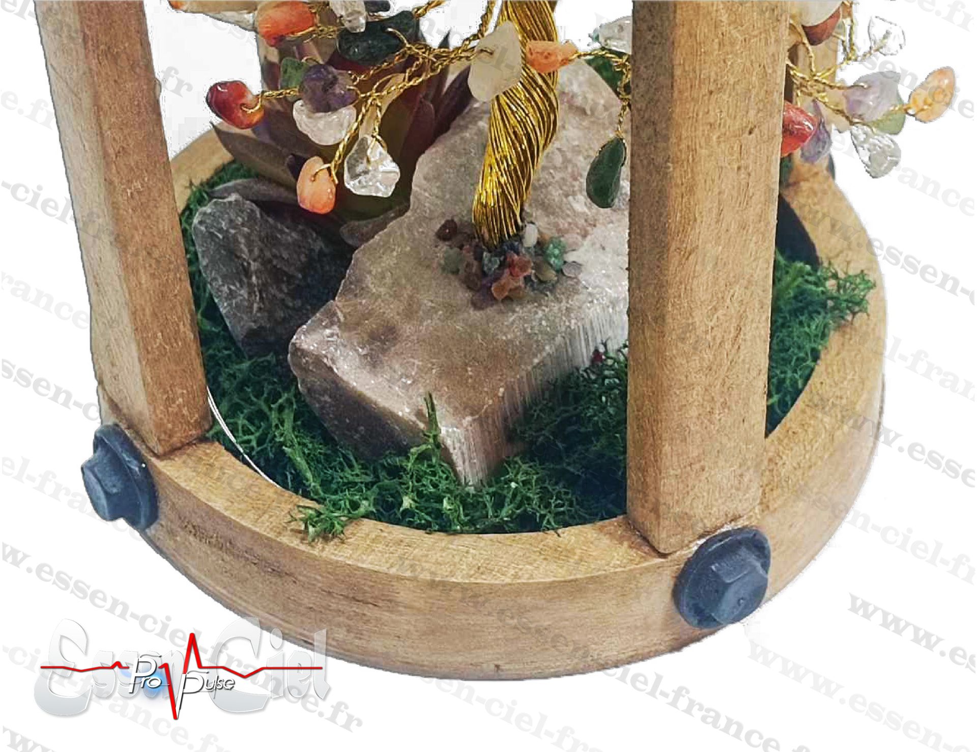 Lanterne ARBRE DE VIE MINÉRAUX - MINÉRAUX VARIÉS, Support bois