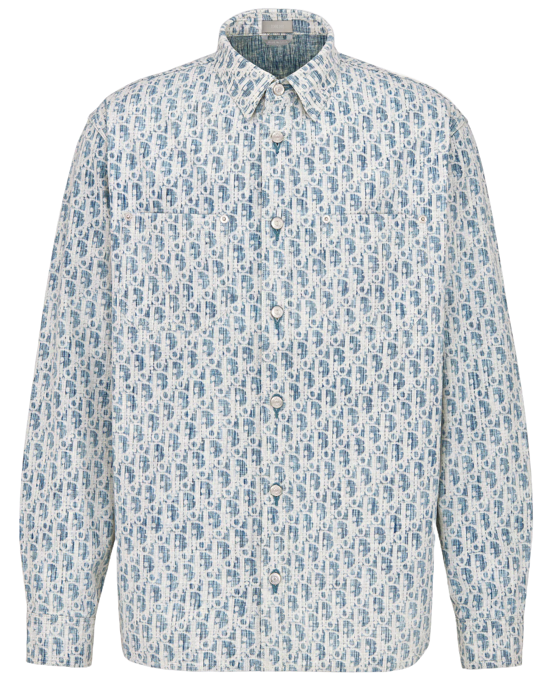 Dior Giacca-camicia denim di cotone Dior Oblique Kasuri blu e bianco